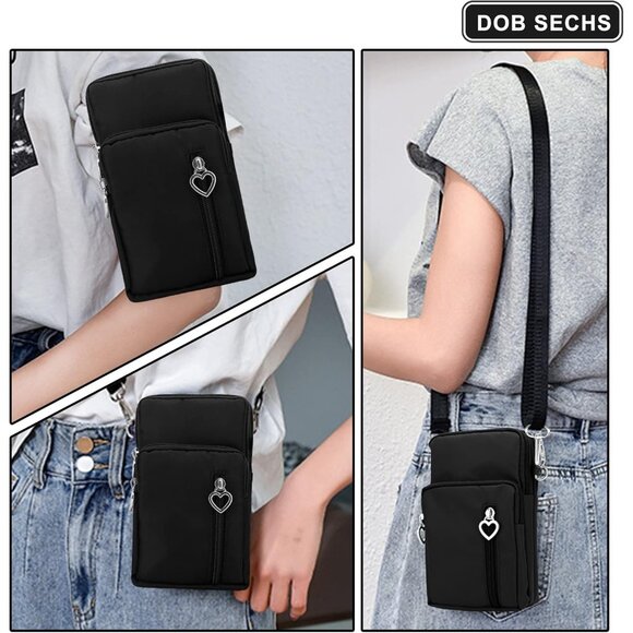 Women's Black Small Cell Phone Purse Crossbody Wallet Cute Single Shoulder Bag - Picture 8 of 8